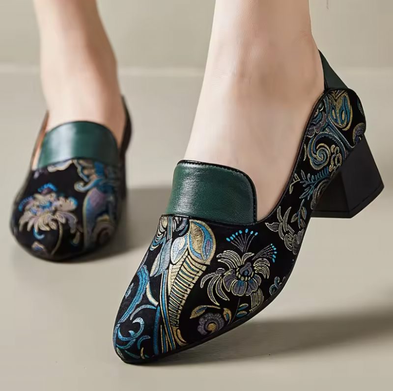 Adela Dame Læder Kjole Pumps - Grøn