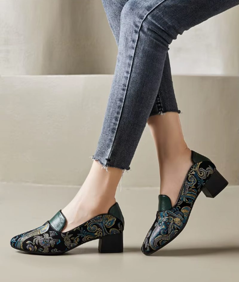 Adela Dame Læder Kjole Pumps - Grøn
