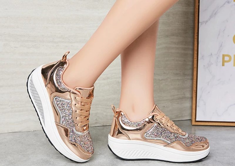 Adonis Kvinders Flat Med Platform Patent Sneakers Sko - Sølv
