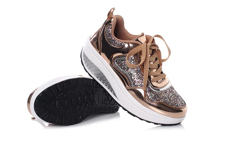 Adonis Kvinders Flat Med Platform Patent Sneakers Sko - Sølv