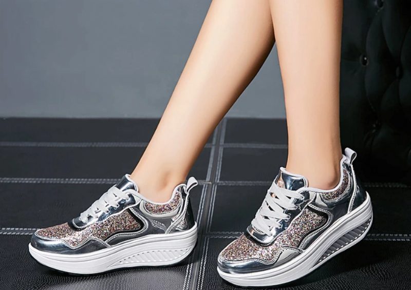 Adonis Kvinders Flat Med Platform Patent Sneakers Sko - Sølv
