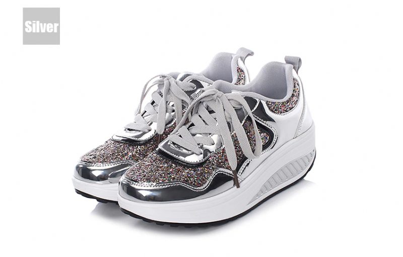 Adonis Kvinders Flat Med Platform Patent Sneakers Sko - Sølv