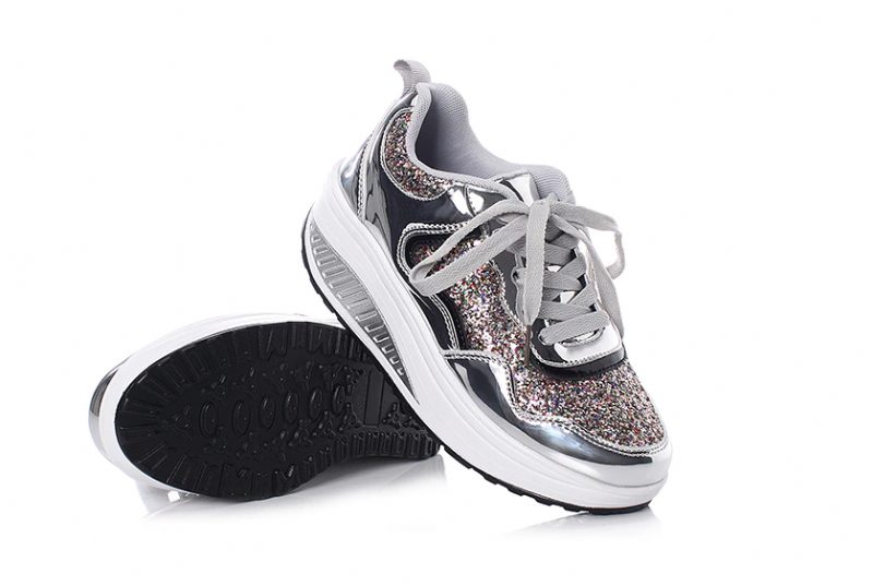Adonis Kvinders Flat Med Platform Patent Sneakers Sko - Sølv