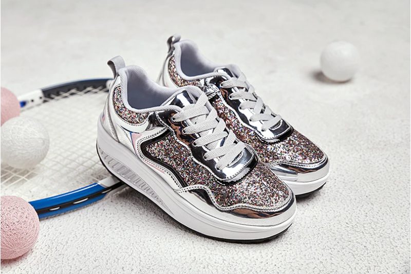 Adonis Kvinders Flat Med Platform Patent Sneakers Sko - Sølv