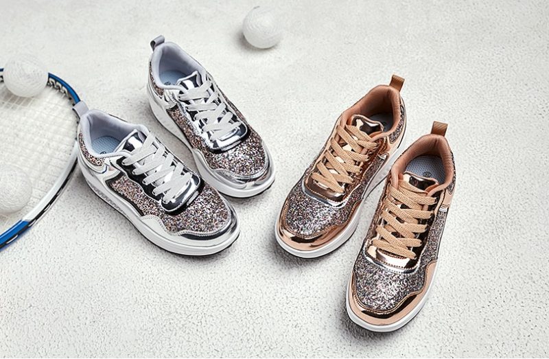 Adonis Kvinders Flat Med Platform Patent Sneakers Sko - Sølv