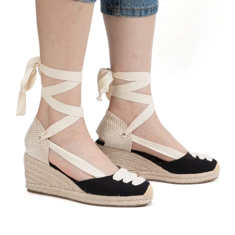 Albertina Espadrille Wedges-sandaler Til Kvinder - Sort 7.5 cm