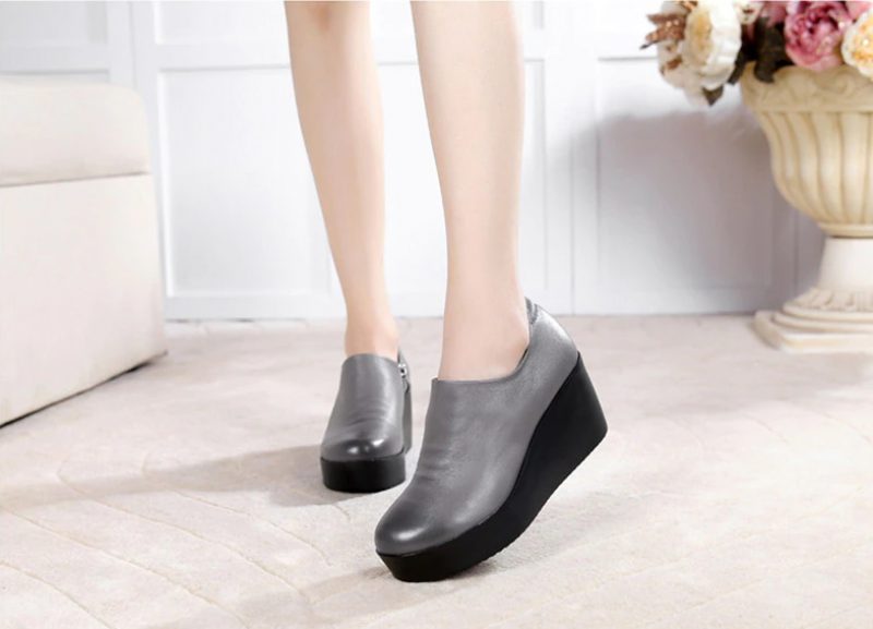 Alix Dame Forår Efterår Slip-on Platform Sko - Grå