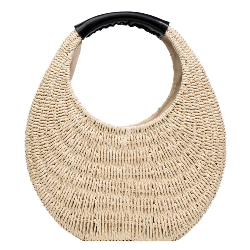 Almeja Dame Halm Håndtaske Med Rundt Håndtag - Beige