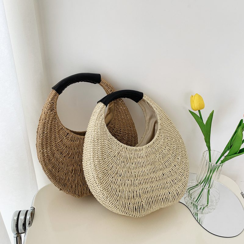 Almeja Dame Halm Håndtaske Med Rundt Håndtag - Beige