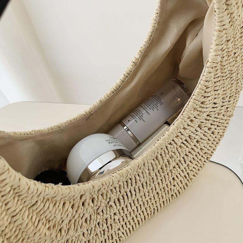 Almeja Dame Halm Håndtaske Med Rundt Håndtag - Beige