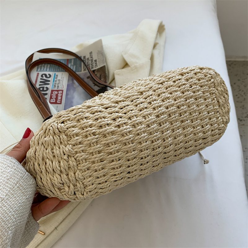 Amaya Store Strå Strandbøtte Håndtaske Til Kvinder - Beige