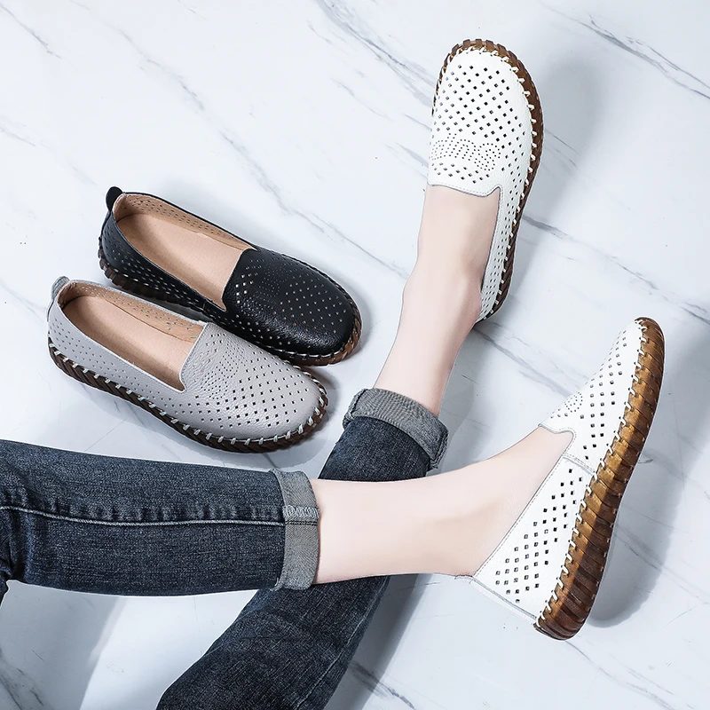 Amelia Åndbare Flade Loafers Til Kvinder - Beige Hul