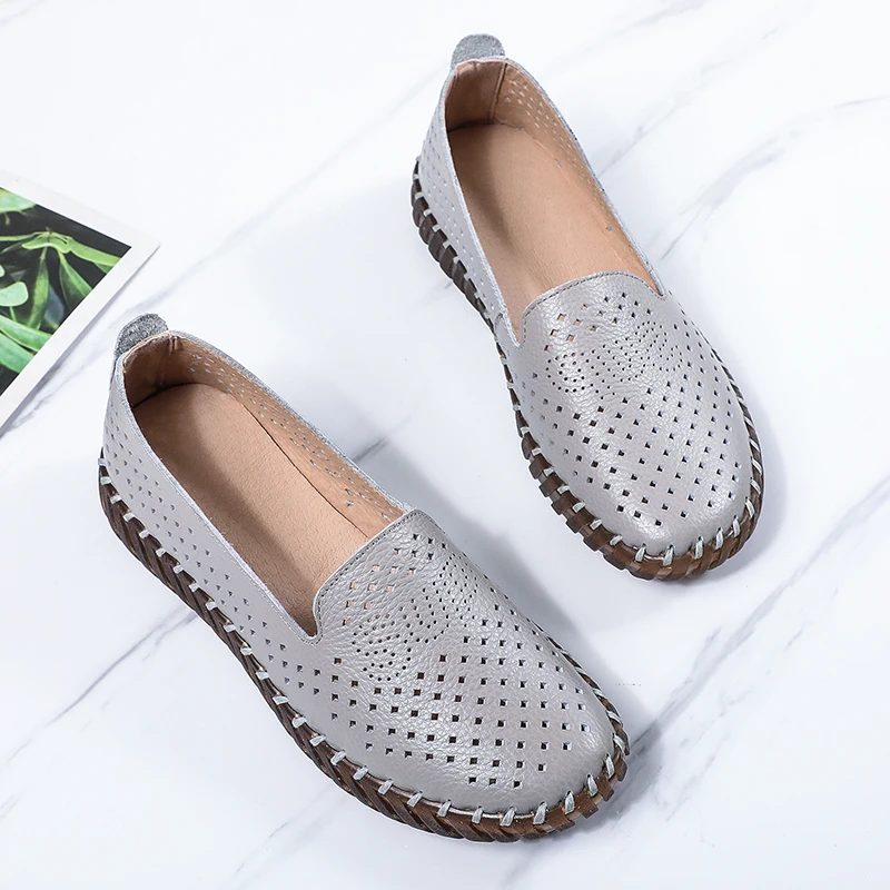 Amelia Åndbare Flade Loafers Til Kvinder - Beige Hul