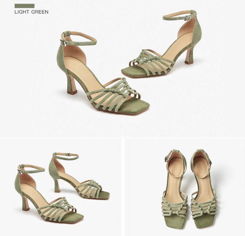 Amelia Damehæle Sandal - Lys Grøn
