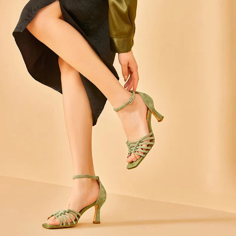 Amelia Damehæle Sandal - Lys Grøn