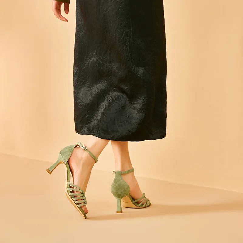 Amelia Damehæle Sandal - Lys Grøn