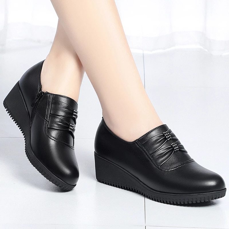 Amery Wedges Platform Sko Til Kvinder - Sort Uden Plys