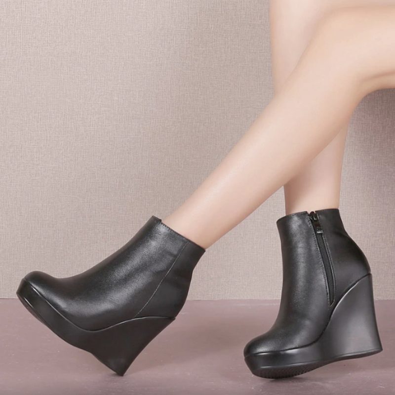 Aranea Wedges-støvler Til Kvinder - Sort tyk pels 10 cm
