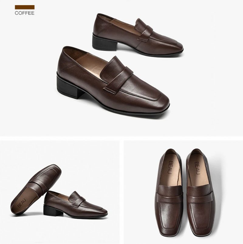 Armenia Kvinders Square Toe Flat Loafer Sko - Kaffe