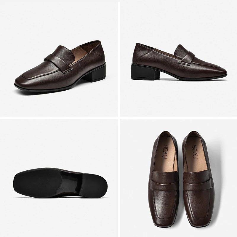 Armenia Kvinders Square Toe Flat Loafer Sko - Kaffe