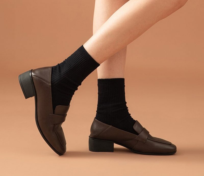 Armenia Kvinders Square Toe Flat Loafer Sko - Kaffe