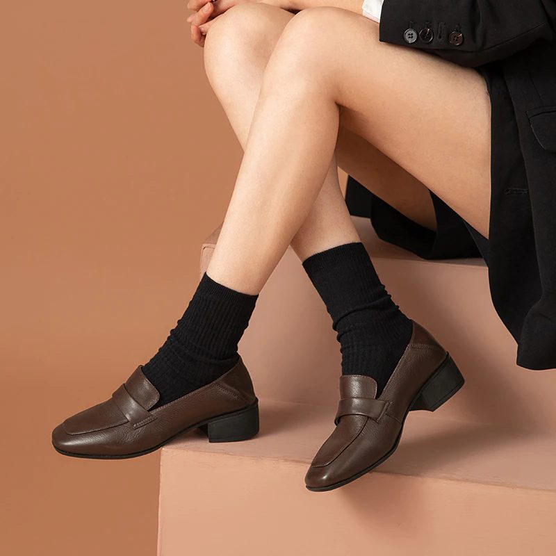 Armenia Kvinders Square Toe Flat Loafer Sko - Kaffe
