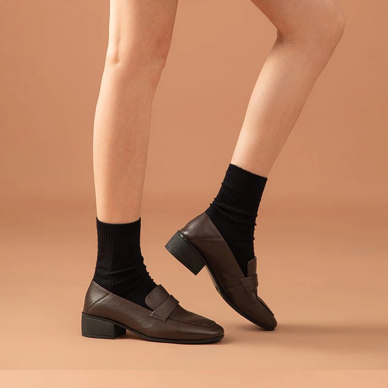 Armenia Kvinders Square Toe Flat Loafer Sko - Kaffe