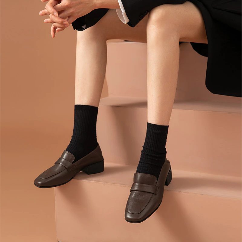 Armenia Kvinders Square Toe Flat Loafer Sko - Kaffe