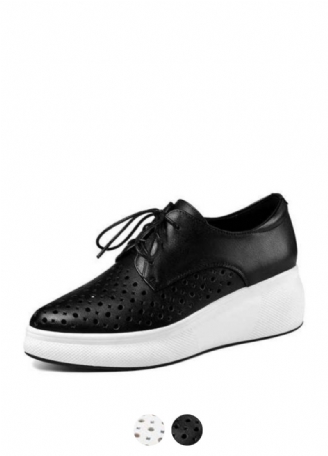 Asiloe Dame Casual Læder Platform Sorte Sko