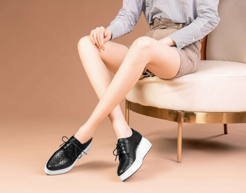 Asiloe Dame Casual Læder Platform Sorte Sko - Hvid
