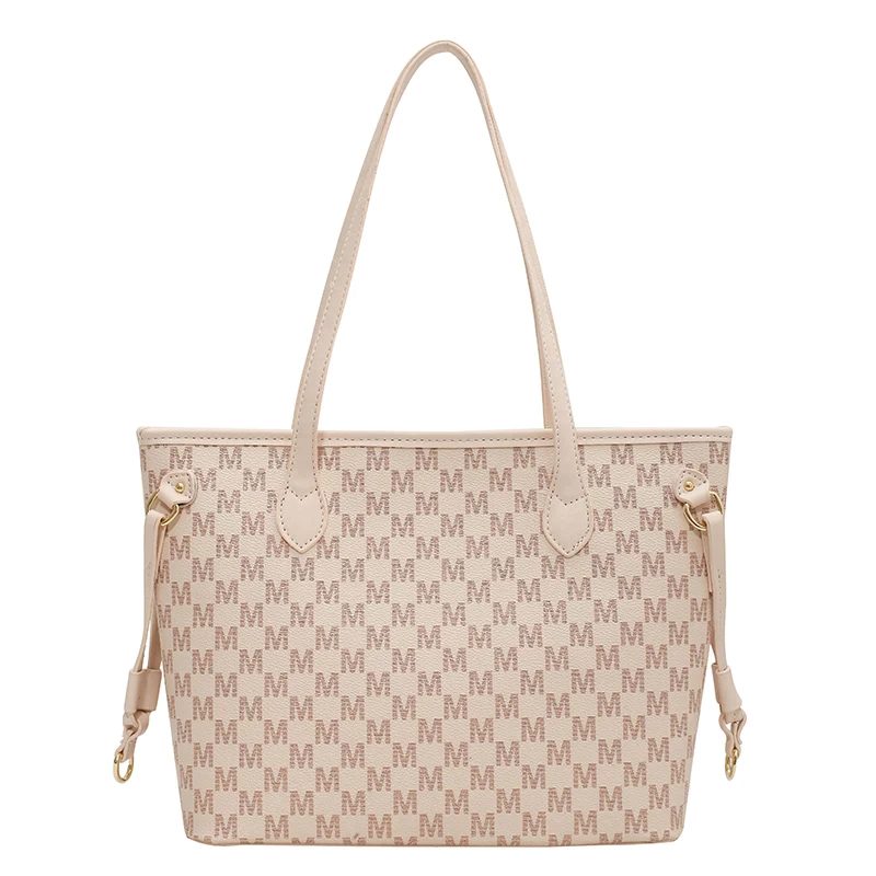 Audrey Dame Designer Høj Kapacitet Stor Skulder Håndtaske - Beige