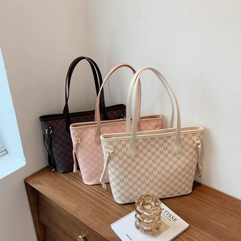 Audrey Dame Designer Høj Kapacitet Stor Skulder Håndtaske - Beige