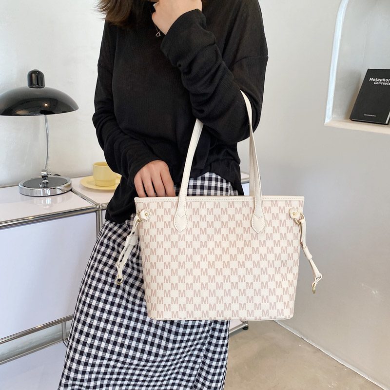 Audrey Dame Designer Høj Kapacitet Stor Skulder Håndtaske - Beige