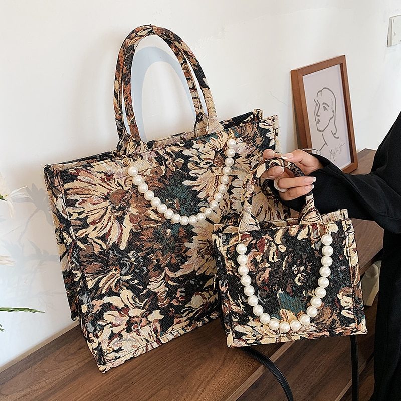 Azalea Dame Luxury Designer Large Tote Hadbag - Stor Brun