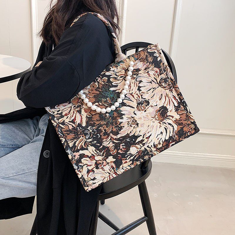 Azalea Dame Luxury Designer Large Tote Hadbag - Stor Brun