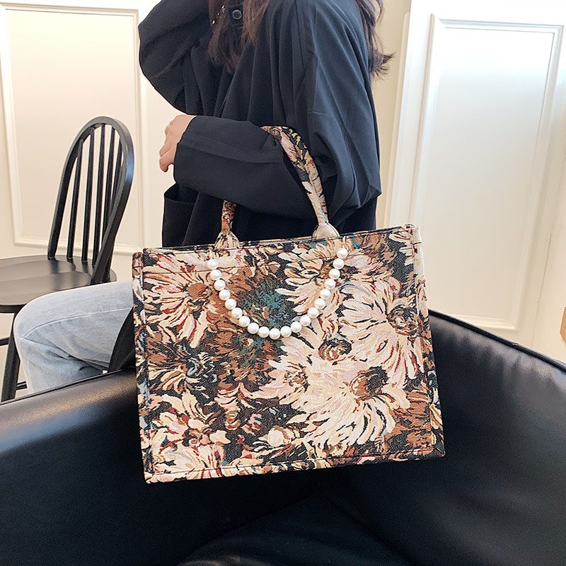 Azalea Dame Luxury Designer Large Tote Hadbag - Stor Brun