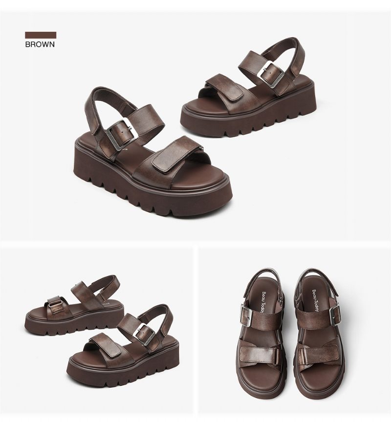 Berta Dame Læder Flats Sandaler - Sort