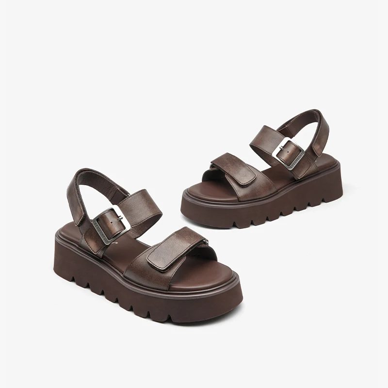 Berta Dame Læder Flats Sandaler - Sort