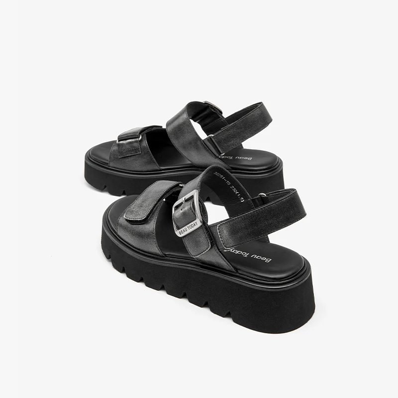 Berta Dame Læder Flats Sandaler - Sort