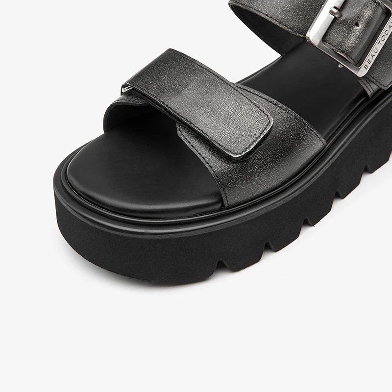 Berta Dame Læder Flats Sandaler - Sort