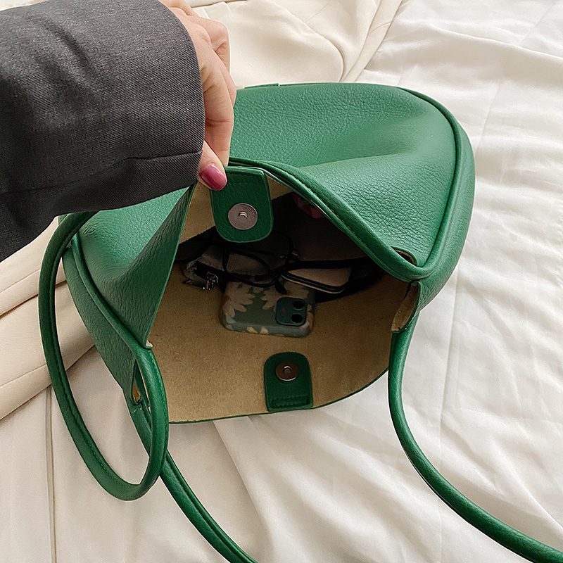 Bilin Dame Læder Bucket Shoulder Håndtaske - Grøn