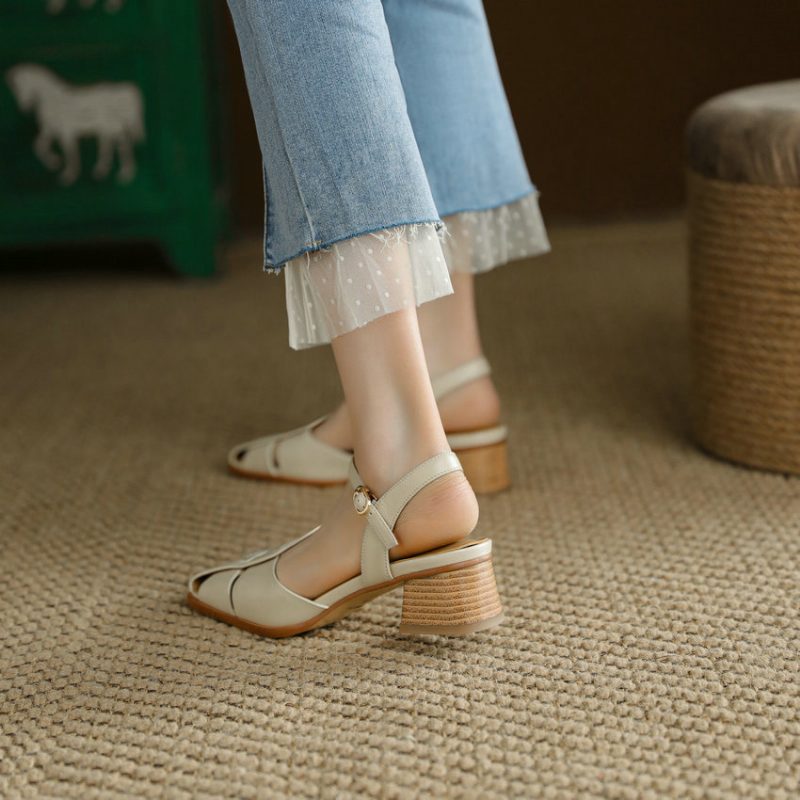Bilma Casual Sandal I Ægte Læder Til Kvinder - Beige