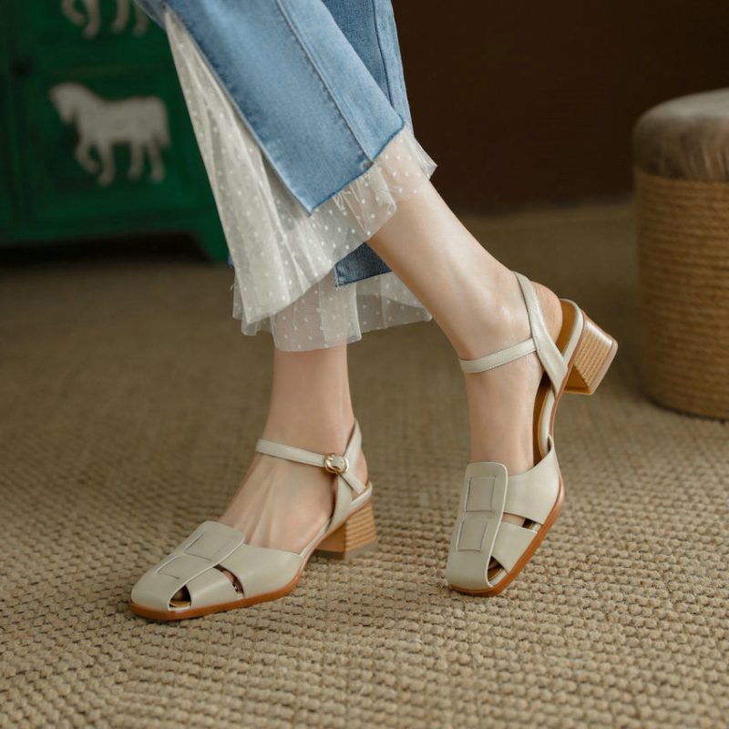 Bilma Casual Sandal I Ægte Læder Til Kvinder - Beige