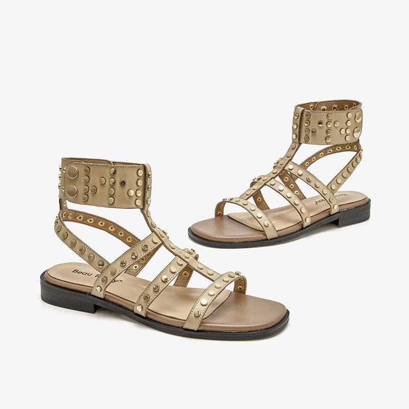 Bryony Gladiator Flad Sandal I Læder Til Kvinder - Sort