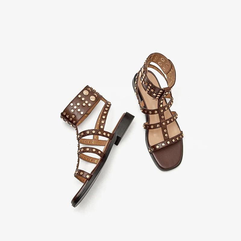 Bryony Gladiator Flad Sandal I Læder Til Kvinder - Sort
