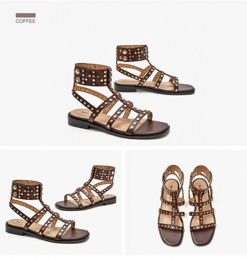 Bryony Gladiator Flad Sandal I Læder Til Kvinder - Sort