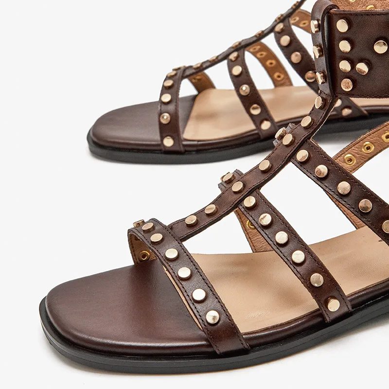 Bryony Gladiator Flad Sandal I Læder Til Kvinder - Sort