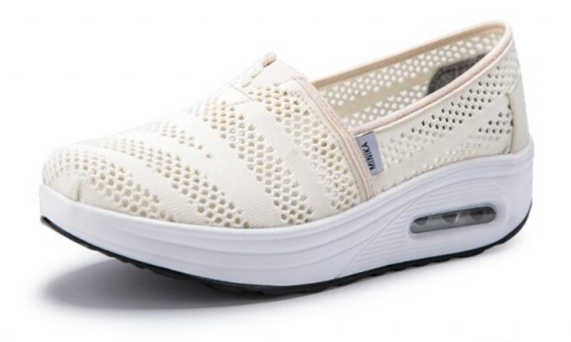 Caridad Komfortable Walking Canvas Platformsko Til Kvinder - Beige
