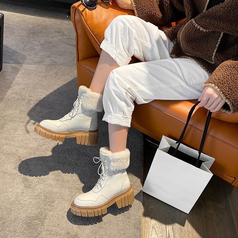 Caruso Damepels Varme Læderstøvler - Beige