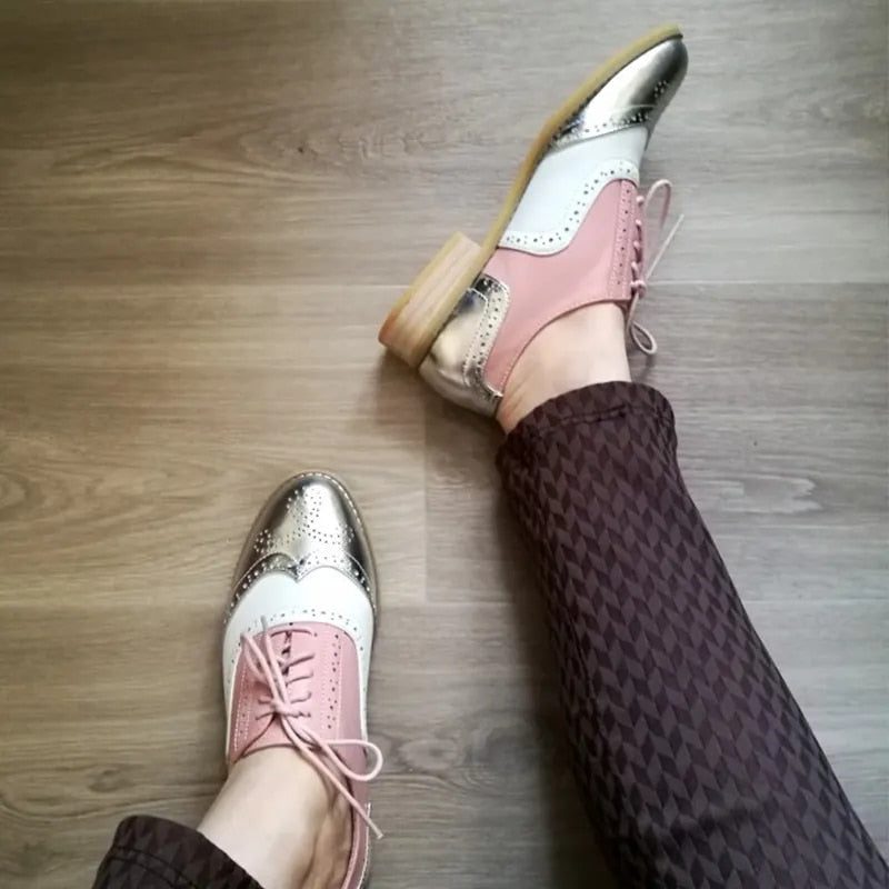 Charly Oxfords Til Kvinder - Sølv Hvid Pink